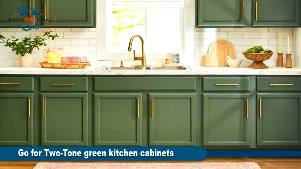 Go for Two-Tone green kitchen cabinets