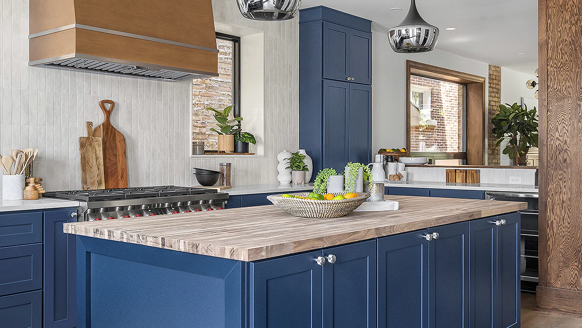 blue kitchen cabinets